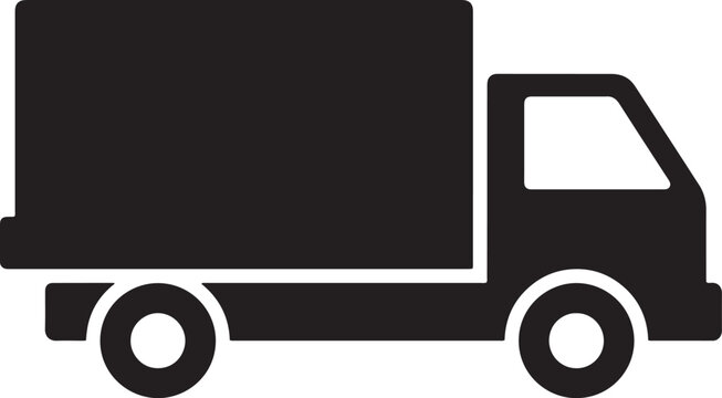 Delivery truck icon vector, black silhouette of cargo van for logistics and shipping, commercial transport vehicle symbol for freight and distribution