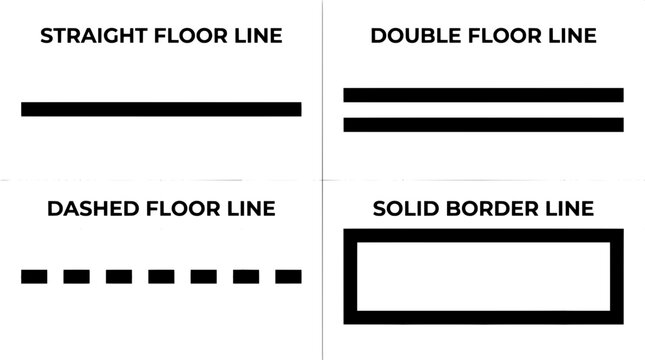 Road marking floor line styles set including straight double dashed solid border lines for traffic direction and safety with straight