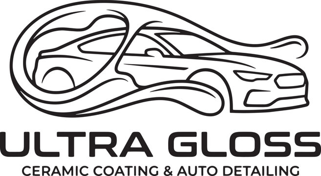 Ultra Gloss car detailing logo, ceramic coating automotive vector icon, professional auto wash and paint protection service emblem