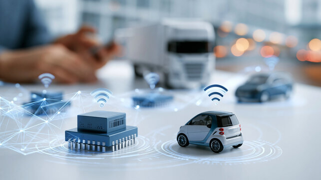 A clean vehicle to vehicle communication and data exchange concept on a bright background vehicle communication data exchange autonomous connectivity technology automotive
