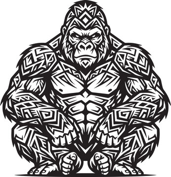 Muscular gorilla with tribal tattoo design