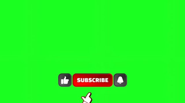 A graphic illustration of a subscribe button with a hand cursor on a green background for youtube video subscription concept