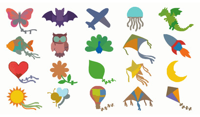 Colorful Kite Festival Vector Set Cartoon Flying Kites Collection for Kids Summer Outdoor Activities Isolated on White Background © Goutom