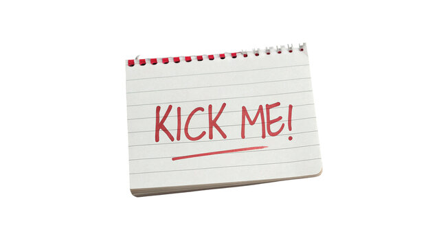Kick me note stick text on paper funny prank isolated on transparent background
