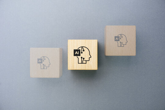 Artificial intelligence hallucination concept with wooden blocks representing unreliable AI output, verification and information accuracy