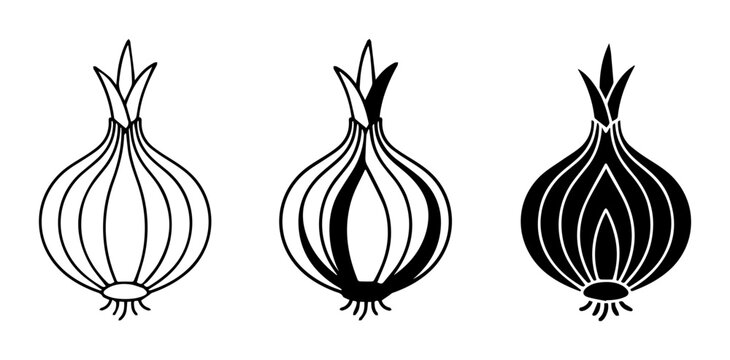 Onion Vector Icons, Simple Graphic Representations of Allium Cepa, Culinary Ingredient Graphics