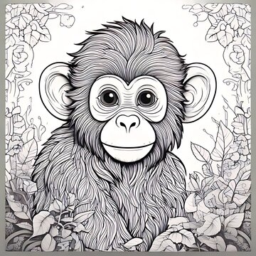 Whimsical monkey face surrounded by foliage