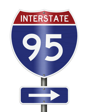 American Interstate I95 sign isolated on white for transportation