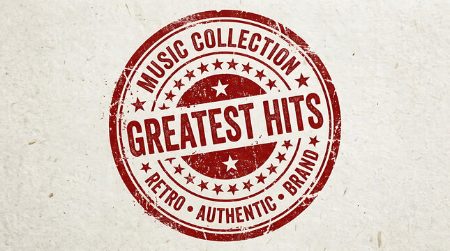 Red greatest hits music collection rubber stamp seal