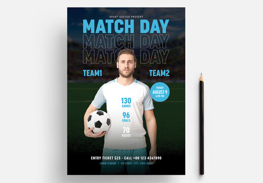 Soccer Flyer Layout with Cyan Accents