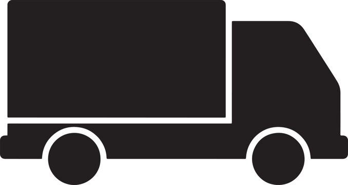 Delivery truck silhouette icon, black cargo van vector, commercial transport vehicle for logistics and shipping services