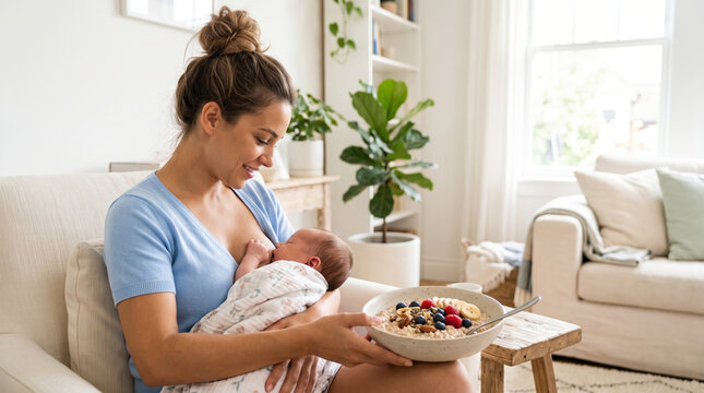 Breastfeeding mother nurturing her baby in a healthy environment