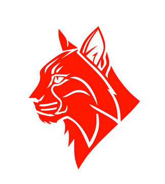 Minimalist black and white vector line art illustration of a wild lynx head profile.