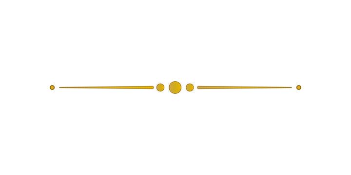 Golden decorative divider line with circles and dots, elegant horizontal design element isolated on transparent background