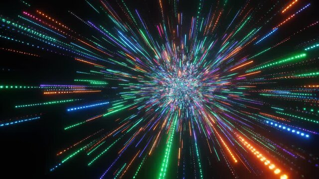 Fireworks explosion in night sky with vibrant colors and light trails