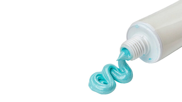 Toothpaste squeezed out from a tube light blue paste cosmetics care isolated on transparent background cut out