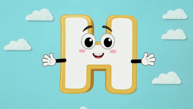 Whimsical 4K educational graphic featuring an animated flashcard of the letter H bouncing dynamically on a clean pastel backdrop designed with friendly typography to captivate young children in early