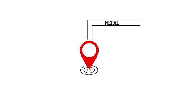 NEPAL location marker animation on transparent background. NEPAL map label with location pin symbol. NEPAL map with destination location concept.4k video