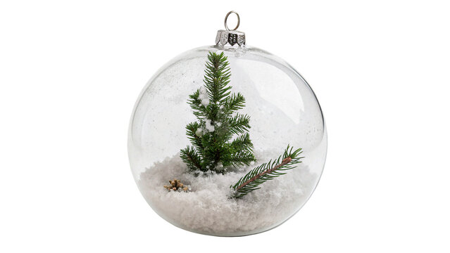 Glass Christmas ornament bauble with small pine tree inside isolated on transparent background cut out Png