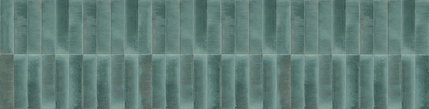 Seamless sage green ceramic finger tiles texture in a vertical stacked pattern.
