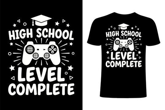 Black t-shirt with high school level complete gaming design