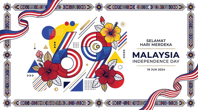 Malaysia independence day poster with colorful geometric design