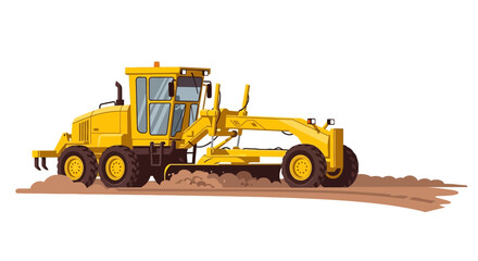 Obraz premium Yellow Motor Grader Illustration - Heavy Construction Machinery for Road Building and Earthmoving Equipment Isolated on White
