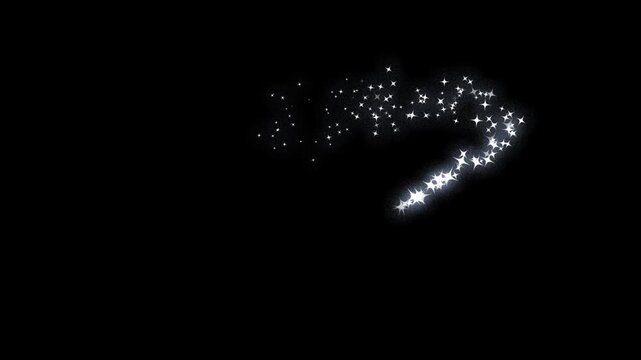 Twinkling magic glitter stars, glowing sparkle line trail, glowing white fairy dust particles, smooth cartoon sparkle animation, seamless chroma key black background, fantasy motion graphics, 4K