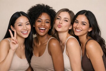 Obraz premium Group portrait of diverse smiling women together. Ai generative