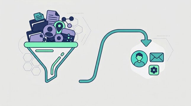 This illustration depicts the concept of data minimization, showing a funnel graphic that filters data into user information and contact details.