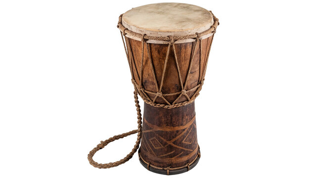 Traditional African djembe drum wooden acoustic percussion musical instrument isolated on transparent background