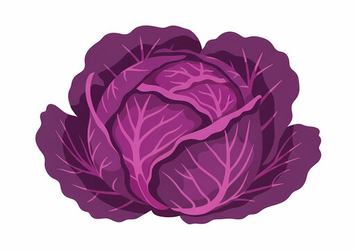 Red Cabbage Vector Illustration, Fresh Purple Cabbage Vegetable Isolated on White