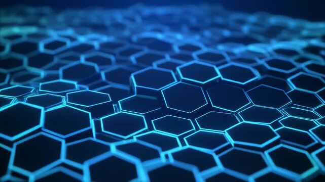 Hexagonal honeycomb pattern seamless loop, modern geometric dark blue teal gradient, futuristic texture, abstract background