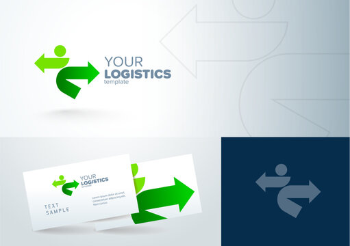 Logistics logo design abstract people silhouette and arrows. Movement driving navigation fast geen color