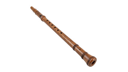 Traditional wooden flute wind musical instrument folk acoustic pipeline isolated on transparent background © novenko-png