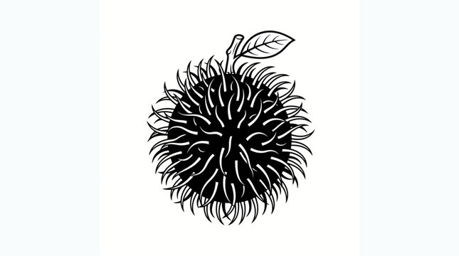 A detailed vector illustration shows a single soursop fruit with leaf on top.