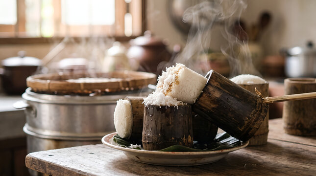 hot steamed dessert putu cake
