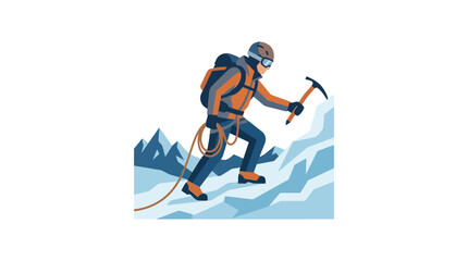 Obraz premium A professional mountaineer climbing a snowy mountain peak with an ice axe.