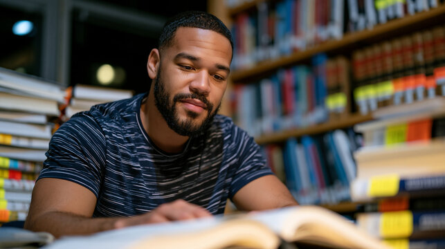 Young law student researching appellate court decisions alone in university law library at midnight, surrounding stacks of legal reporters, highlighter-marked casebooks, academic legal research, bar