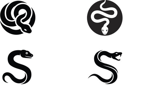 Snake and serpent initial letter s logo icon collection featuring black silhouettes of coiled attacking and venomous reptiles vector