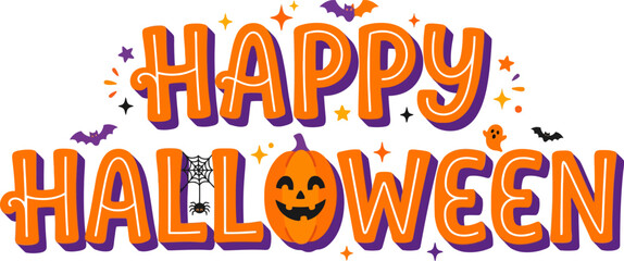 Fototapeta premium Happy halloween colorful 3d text with jack o lantern