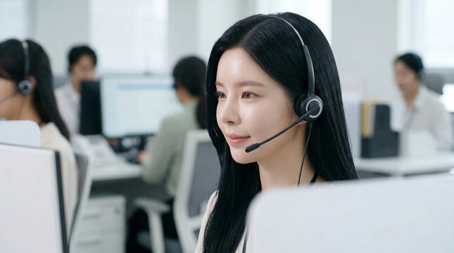 헤드셋을 착용한 여성 상담원 / Female Customer Service Agent Wearing Headset