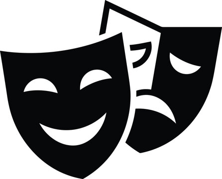 Theater comedy and tragedy drama masks black glyph icon isolated on a white background vector