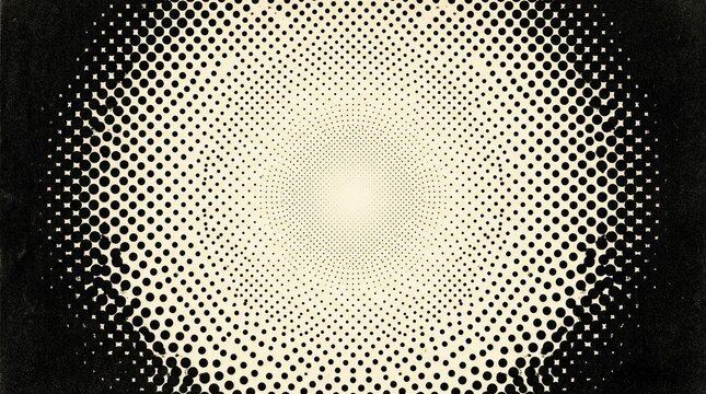 Abstract halftone dot pattern background, monochrome circular gradient texture, retro comic style backdrop for design