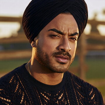 Confident Man in Traditional Sikh Turban and Kurta, Exuding Cultural Pride and Authenticity Against a Warm Textured Wall