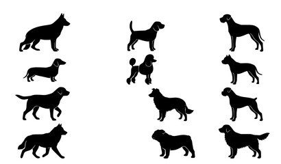 Walking and Standing Dog Silhouette Set with Popular Breeds Vector EPS © Rasme
