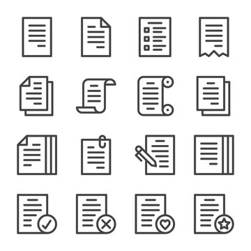 document and paper thin line icon set,vector and illustration
