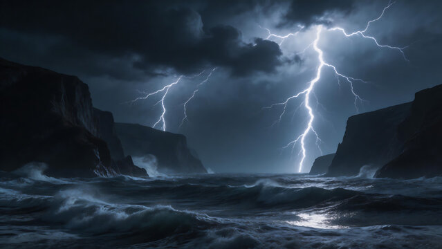 Stormy ocean with lightning