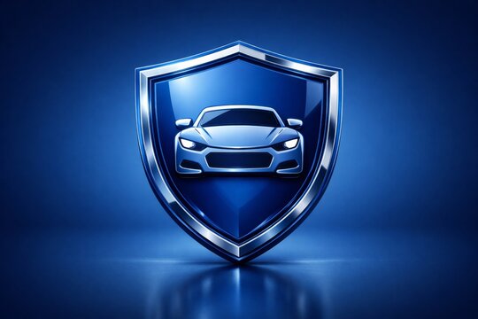 Car protection shield icon symbol on blue background. Ai generative
