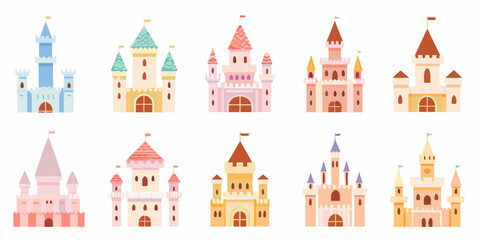 Colorful Castles Vector Illustration With Towers And Flags © Raju